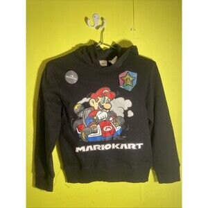 Mario kart Boys Pullover Hoodie Size 8 Black  NWT